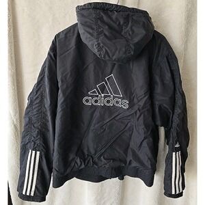 Vintage Adidas Hooded Puffer Full-zip Coat Jacket 3 Stripes Embroidered Logo Med
